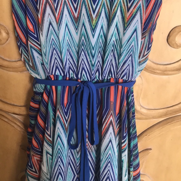 My Michelle Sundress with Handkerchief Hem Royal & Aqua Blue - Picture 2 of 12